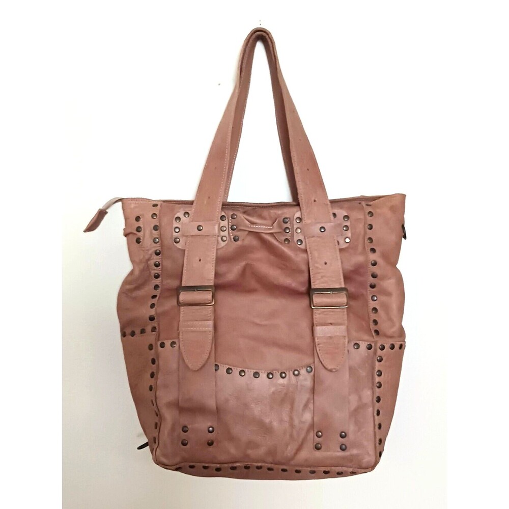 Maja Lagoda XL Tote Cognac Soft Leather Brass Studs Wide Leather Buckle Straps